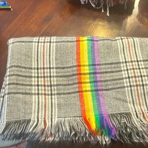 Plaid Scarf with Rainbow Stripe
